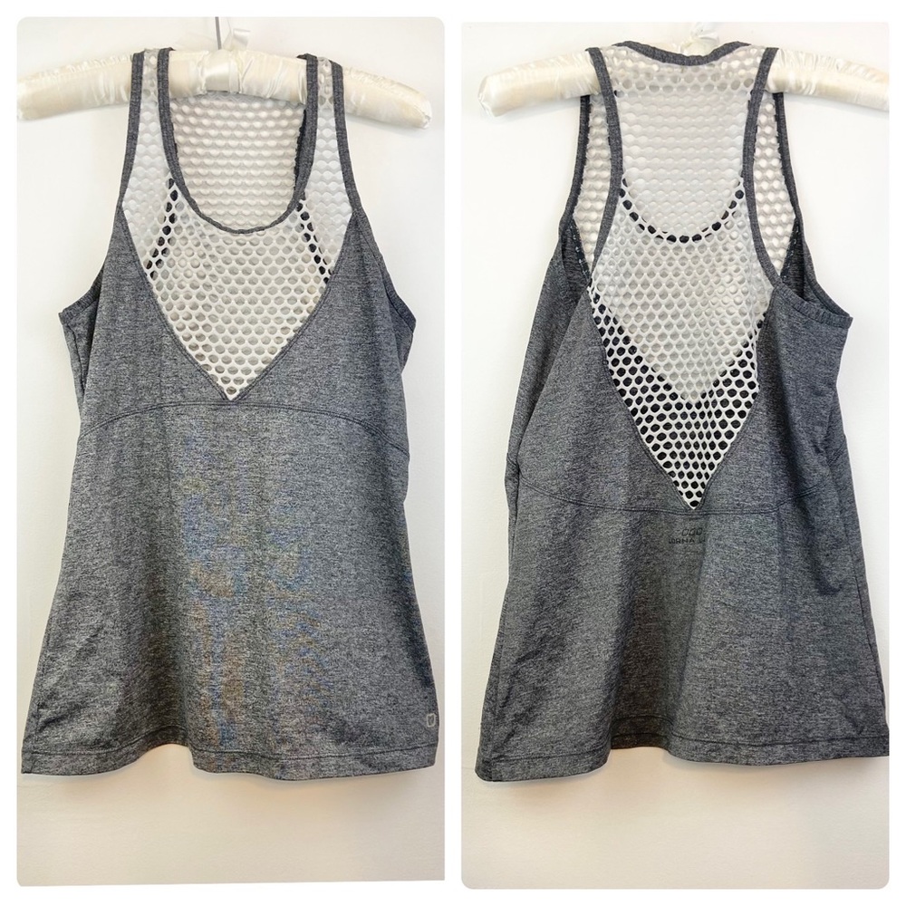 Lorna Jane Gray White Mesh Tank Top Medium